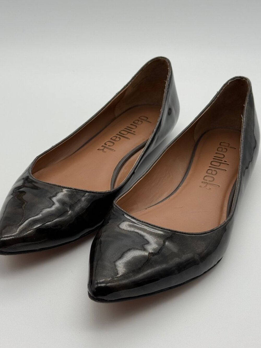 daniblack Black Patent Leather Pointed Toe Ballet Flats Size 10M
